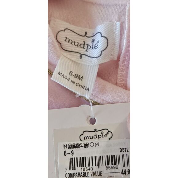 NWT mudpie XOXO VDAY baby girl 6-9 month pink golden 3D poke dots romper VELVET - Picture 7 of 8